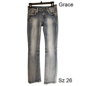 Women's Jeans Stonewash Denim Rhinestone Studded Blue Jeans Size 26 NWOT Sz 4